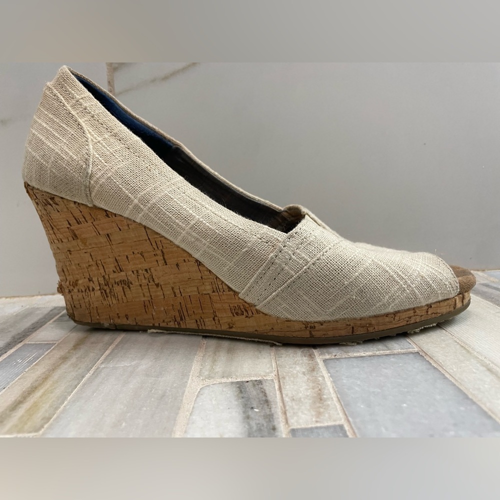 TOMS Stella Cork Wedge Sandals Womens Oatmeal Woven Open Toe Slip On Size 9 - Picture 9 of 16